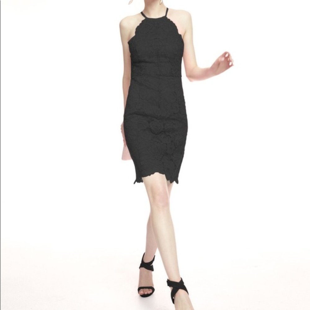 Trina Turk Black Sleeveless Lace Dress Scalloped High Neck sz 6 NWT